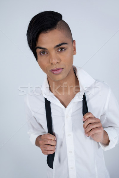 Stockfoto: Portret · transgender · vrouw · stropdas · mode