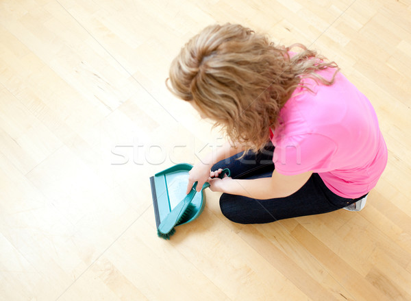 Stockfoto: Blond · vrouw · huishoudelijk · werk · woonkamer · gelukkig · moeder
