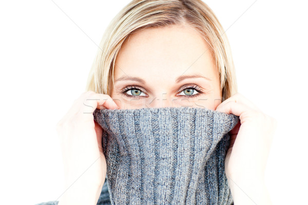 [[stock_photo]]: Ravi · femme · souriant · caméra · blanche