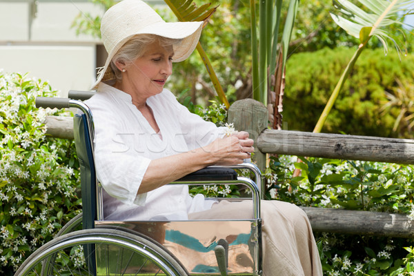 Mature woman in her wheelchair in the garden Stock photo © wavebreak_media