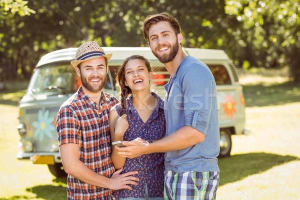 Stock photo: Hipster friends smiling at camera