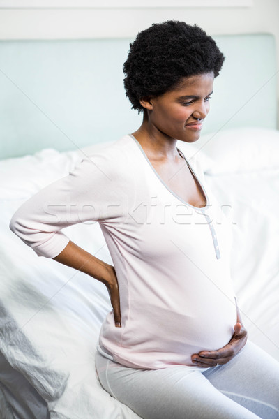Stock foto: Rückenschmerzen · Schlafzimmer · Frau · home · Gesundheit