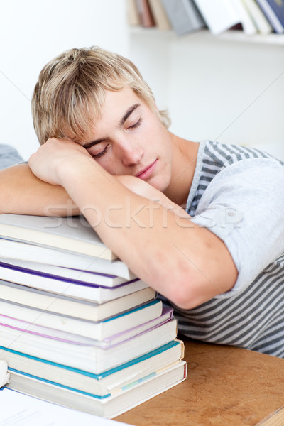 Stok fotoğraf: Yorgun · uyku · kütüphane · eğitim · uzun · zaman