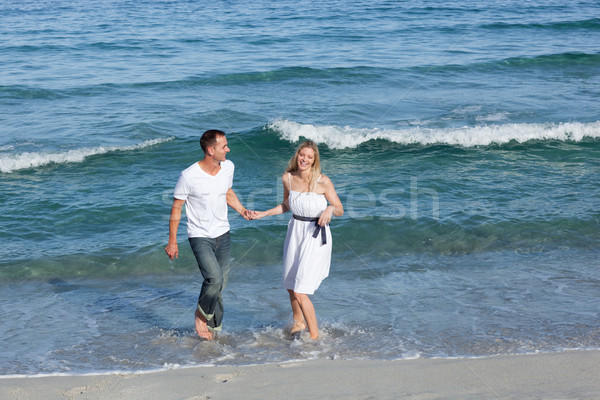 浪漫 情侶 步行 一起 水 商業照片 © wavebreak_media