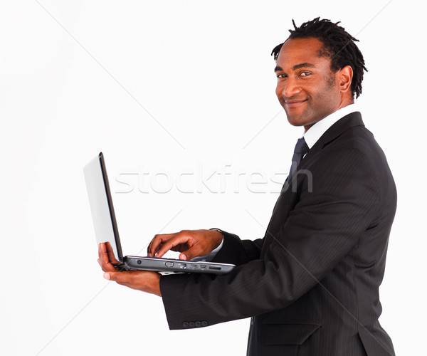 Portret laptop atractiv om de afaceri uita aparat foto Imagine de stoc © wavebreak_media