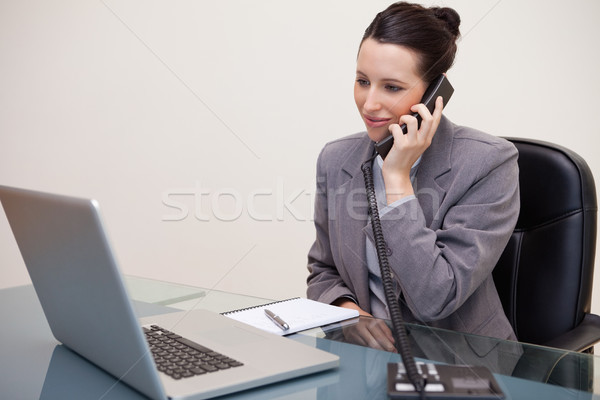 Stockfoto: Zakenvrouw · met · behulp · van · laptop · oproep · jonge · kantoor · computer