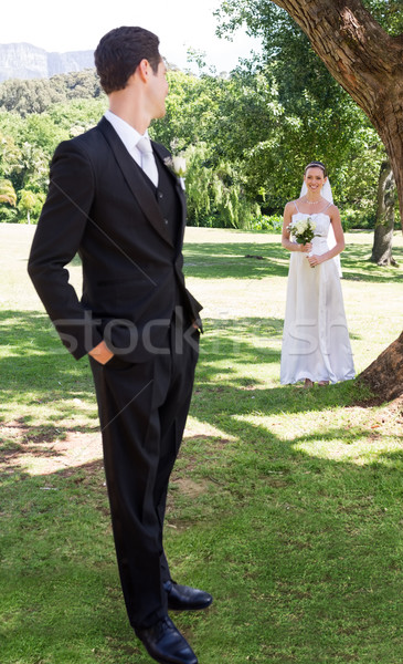 Marié regarder mariée jardin mariage [[stock_photo]] © wavebreak_media