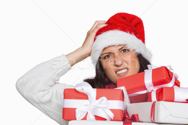 Schockiert Frau Weihnachten präsentiert weiß rot Stock foto © wavebreak_media