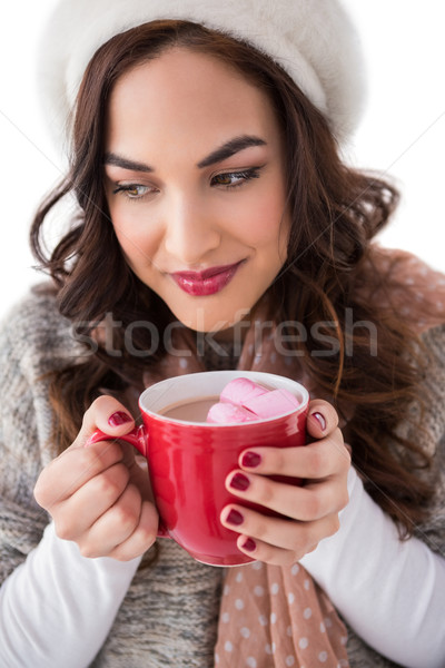 Brunette chocolat chaud guimauve blanche mode beauté [[stock_photo]] © wavebreak_media