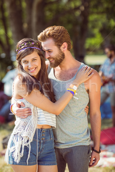 [[stock_photo]]: Couple · posant · caméra · festival · de · musique · homme