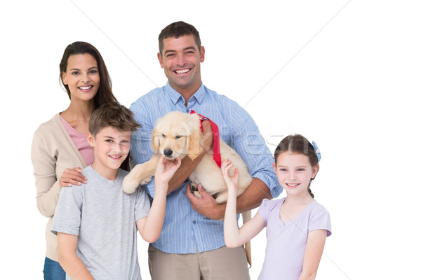 Glücklich Eltern Kinder Hund Porträt weiß Stock foto © wavebreak_media