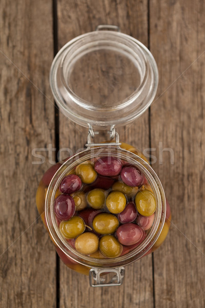Stock photo: Overhead view of olives in glass jar