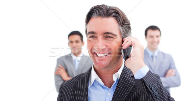 Sonriendo empresario hablar teléfono blanco negocios Foto stock © wavebreak_media