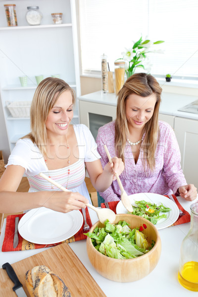 Stok fotoğraf: Iki · kadın · arkadaşlar · yeme · salata