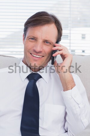 Stockfoto: Geslaagd · zakenman · telefoon · vergadering · team · man