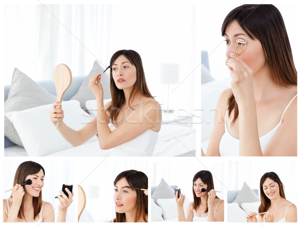 Colagem atraente morena mulher make-up mão Foto stock © wavebreak_media