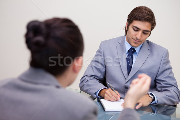 Stock foto: Jungen · Geschäftsmann · Verhandlung · Notizen · Business · sprechen