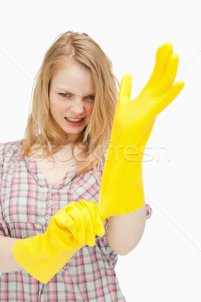 Wütend Frau tragen Reinigen Handschuhe weiß weiblichen Stock foto © wavebreak_media