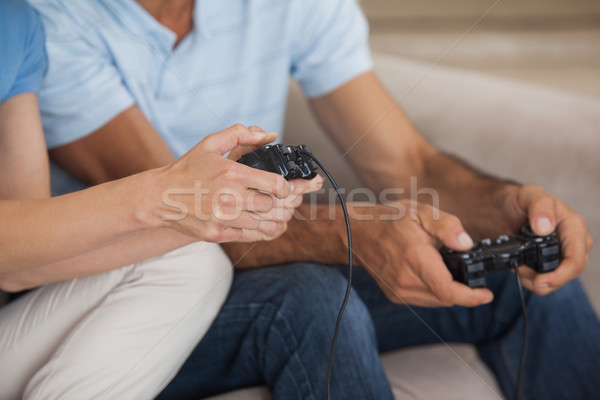 Stockfoto: Paar · spelen · video · games · woonkamer