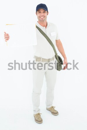 Glücklich Kurier Mann halten Porträt Schreiben Stock foto © wavebreak_media