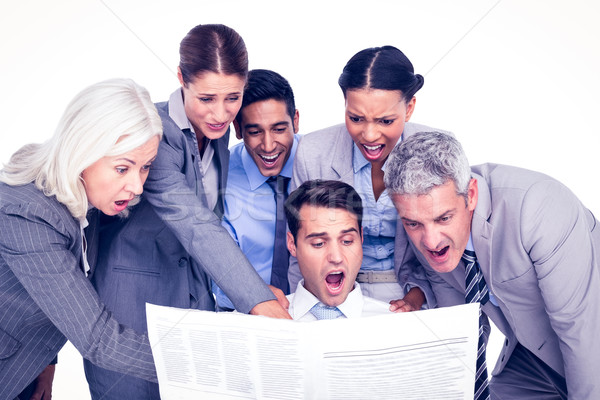Meglepő üzletemberek néz újság fehér nő Stock fotó © wavebreak_media