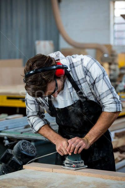 Foto d'archivio: Falegname · lavoro · polveroso · workshop · uomo · lavoratore