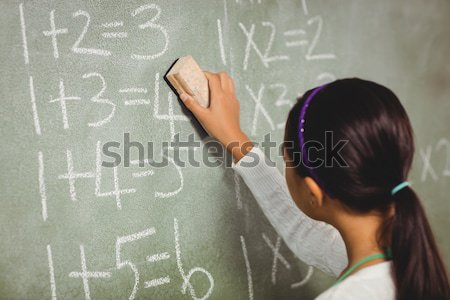 Rear view of girl with hand raised holding chalk against maths Stock photo © wavebreak_media