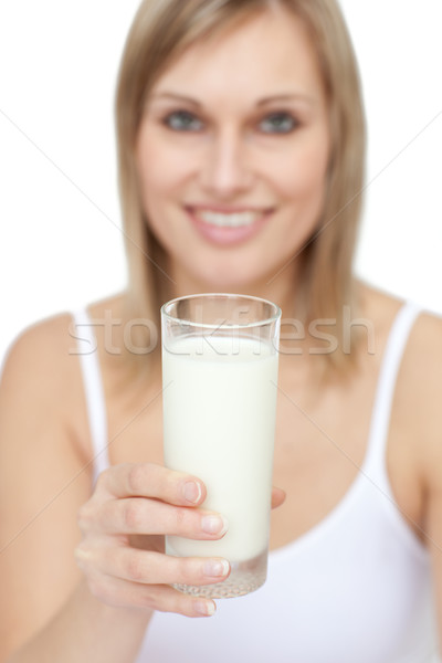 Blond vrouw glas melk witte Stockfoto © wavebreak_media