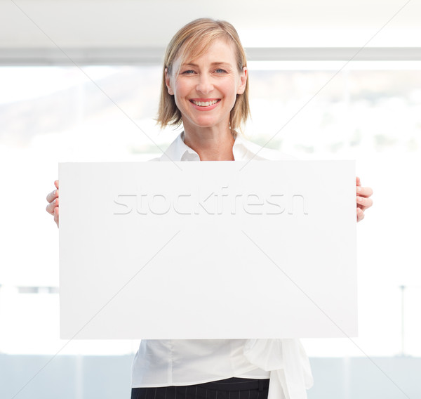 Foto stock: Mujer · hermosa · vacío · mujer · de · negocios · tarjeta · en · blanco