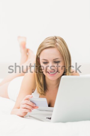 Foto stock: Mujer · sexy · portátil · sofá · salón · móviles · femenino