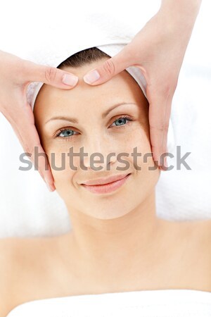 Uśmiechnięty kobieta masażu twarz spa centrum Zdjęcia stock © wavebreak_media