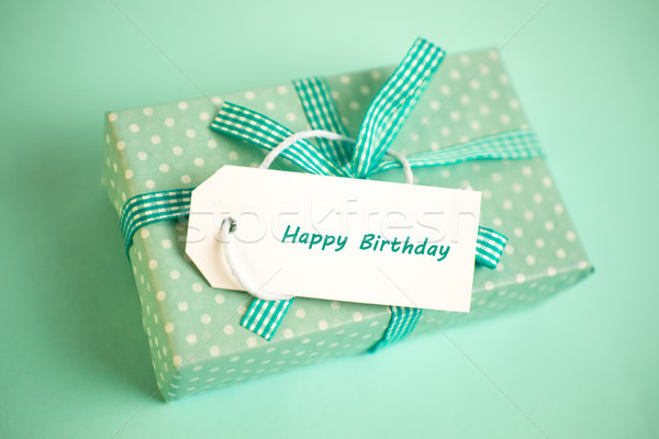 Foto stock: Bastante · verde · regalo · feliz · cumpleaños · tarjeta