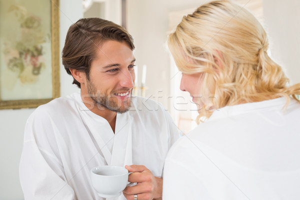 Foto stock: Cute · Pareja · café · junto · casa · salón