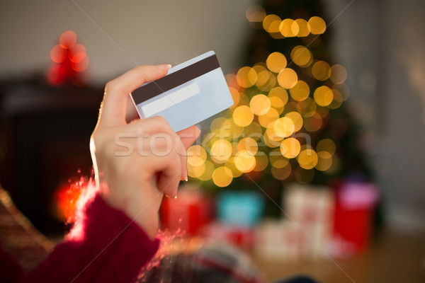 Kobieta karty kredytowej christmas domu salon Zdjęcia stock © wavebreak_media