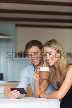 Cute paar home woonkamer vrouw Stockfoto © wavebreak_media