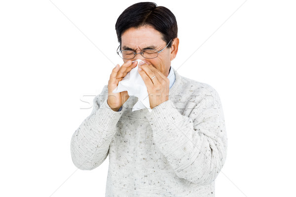 Mosolyog férfi papírzsebkendő idős beteg férfi Stock fotó © wavebreak_media