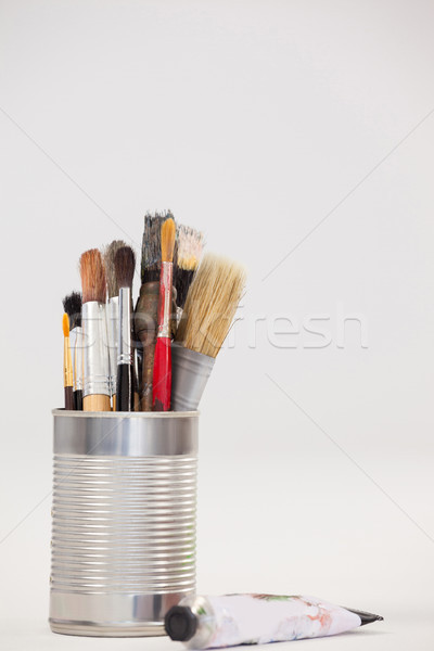 Varieties of paint brushes in metallic jar and tube color Stock photo © wavebreak_media