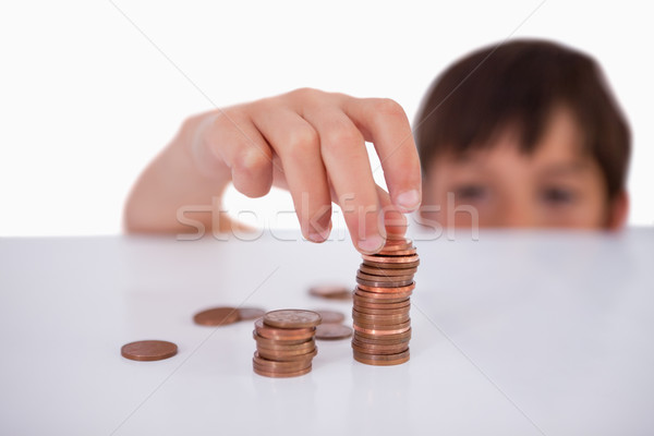 Kicsi fiú apró fehér pénz boldog Stock fotó © wavebreak_media