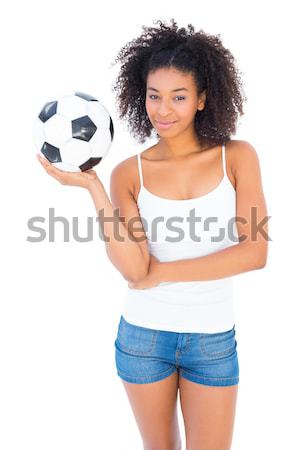 Stock fotó: Sportos · lány · fehér · bikini · tart · futball