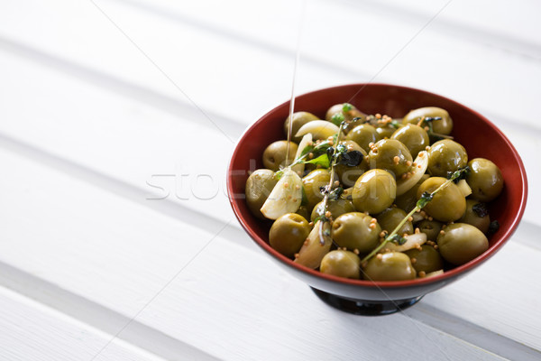 Mariné olives bol table en bois alimentaire fruits [[stock_photo]] © wavebreak_media