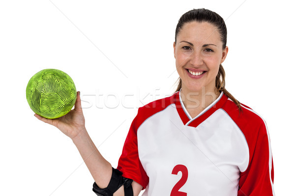 Sportsmenka stwarzające piłka portret biały kobieta Zdjęcia stock © wavebreak_media