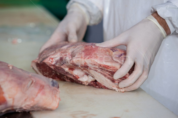 Butcher holding raw meat at meat factory Stock photo © wavebreak_media