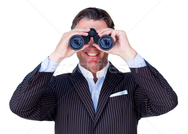 笑みを浮かべて ビジネスマン 双眼鏡 孤立した 白 男 ストックフォト © wavebreak_media
