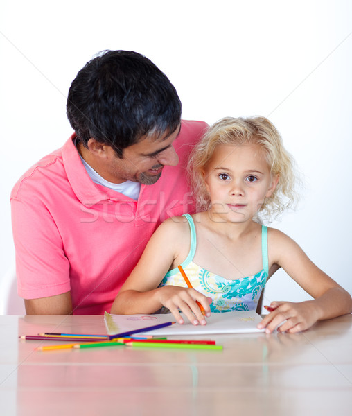 Beautiful daughter painting with her dad Stock photo © wavebreak_media