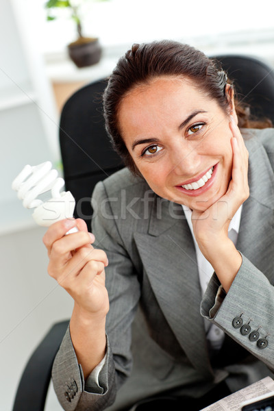 美麗 女實業家 燈泡 手 坐在 商業照片 © wavebreak_media