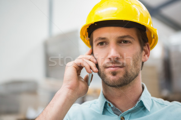 Stockfoto: Werknemer · mobiele · telefoon · magazijn · business · vak