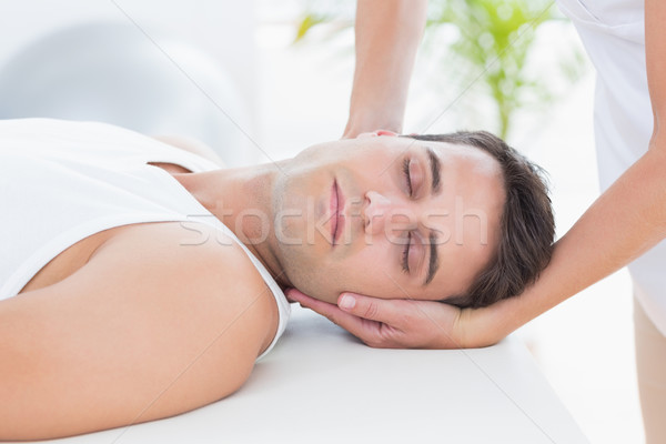 Foto stock: Homem · pescoço · massagem · médico · escritório · mulher