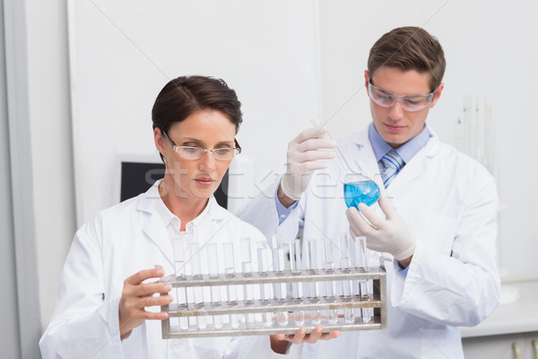 Scientists looking attentively at test tubes Stock photo © wavebreak_media