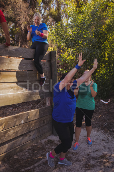 Foto stock: Mulher · sucesso · bota · acampamento