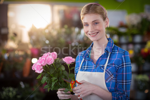 ストックフォト: 女性 · 花屋 · 花束 · 肖像 · 笑みを浮かべて · 花屋